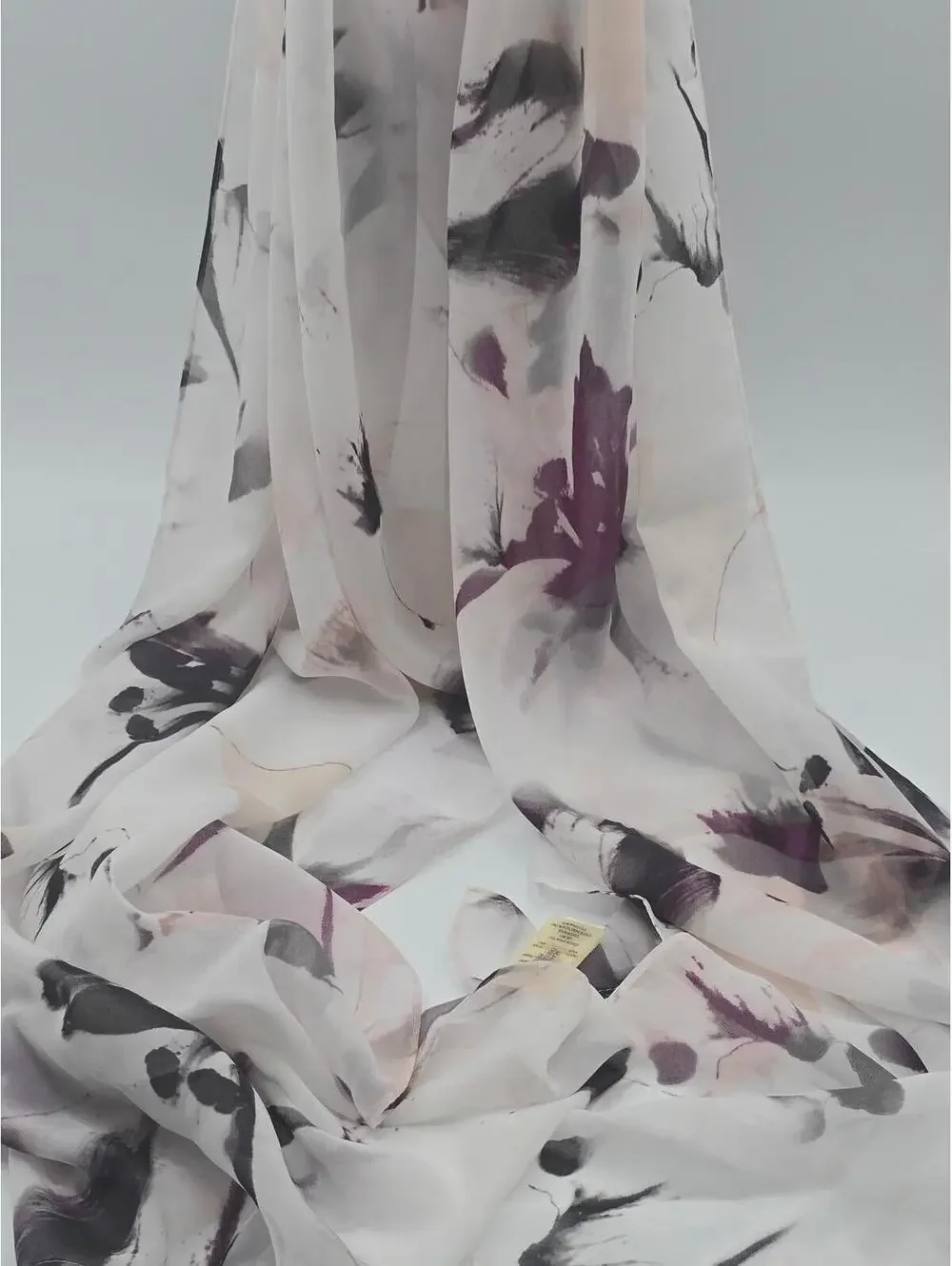 Vintage Calvin Klein Sheer Abstract Scarf Gray Black Purple Wrap Shawl 72x25